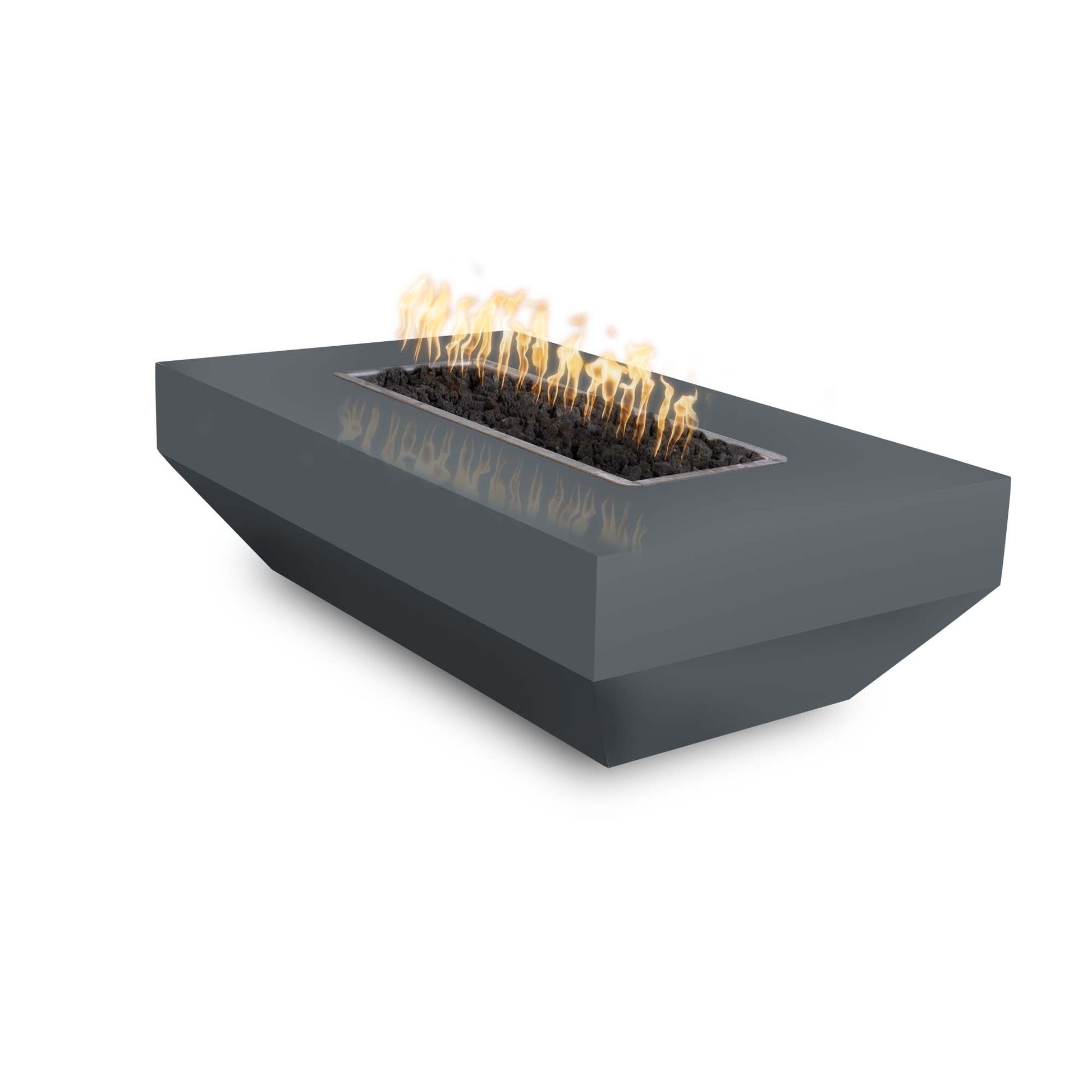 The Outdoor Plus Rectangular Moderno 108" Black Powder Coated Metal Natural Gas Fire Pit with 12V Electronic Ignition