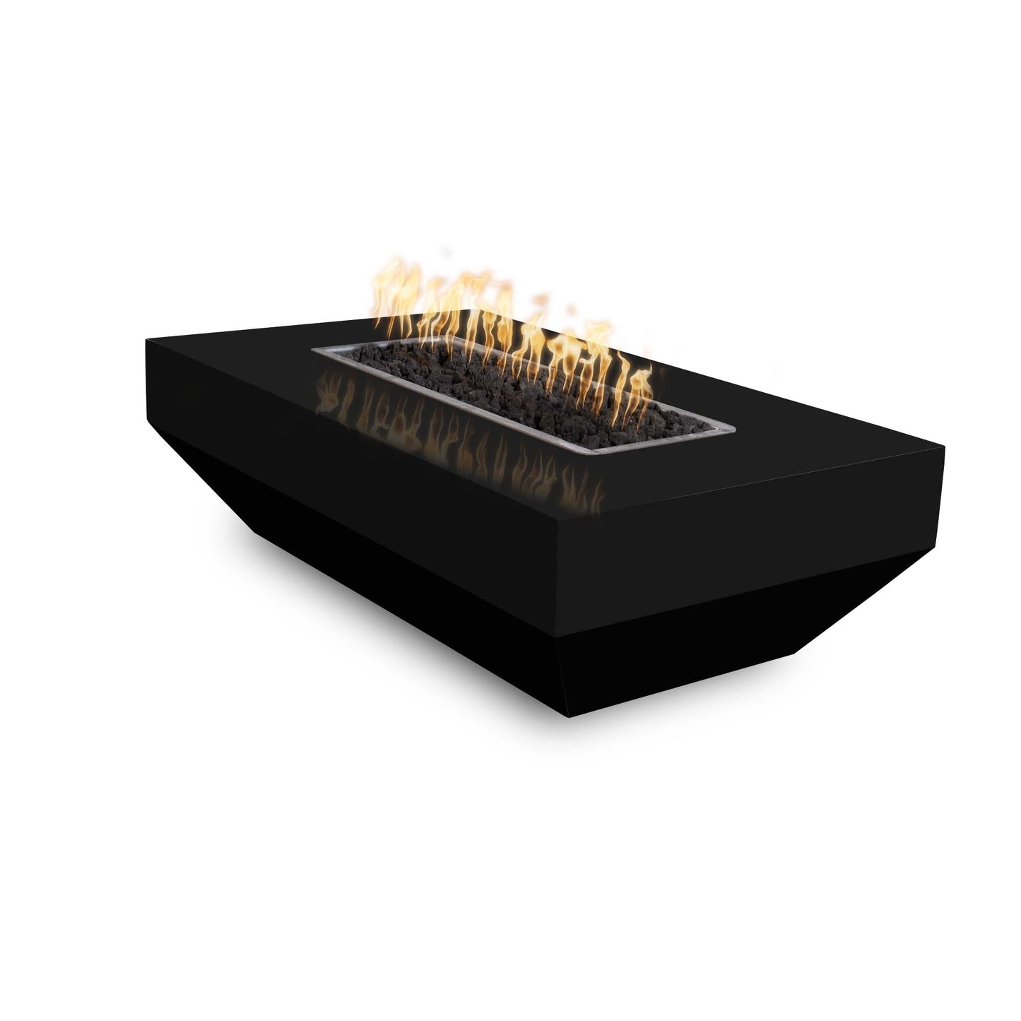 The Outdoor Plus Rectangular Moderno 72" Hammered Copper Liquid Propane Fire Pit with 110V Electronic Ignition