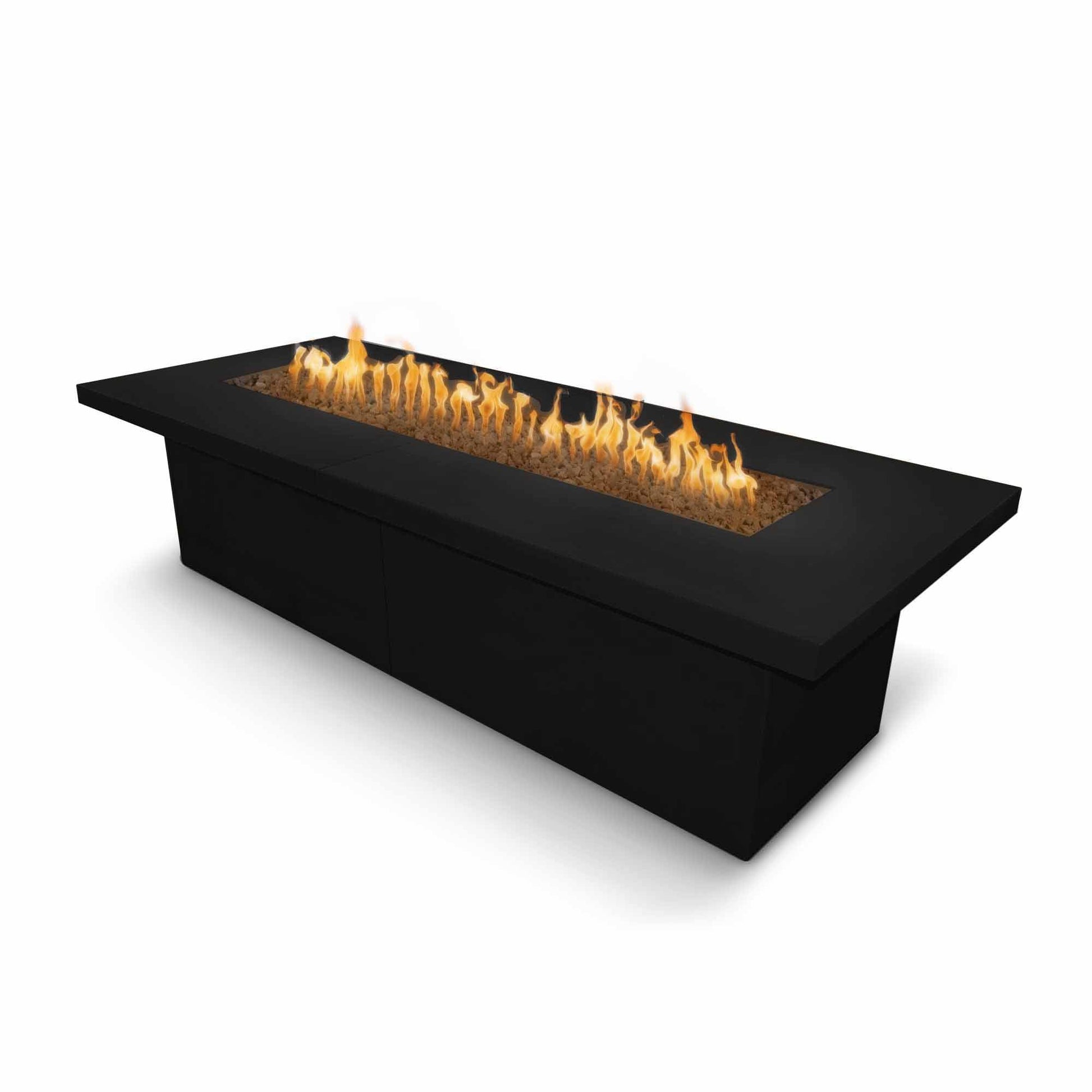 The Outdoor Plus Rectangular Newport 120" Black Powder Coated Metal Liquid Propane Fire Pit with 12V Electronic Ignition