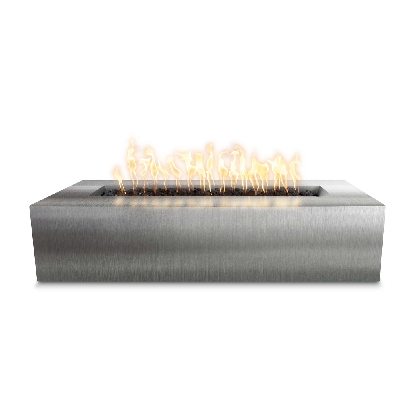 The Outdoor Plus Rectangular Regal 48" Corten Steel Liquid Propane Fire Pit with 12V Electronic Ignition
