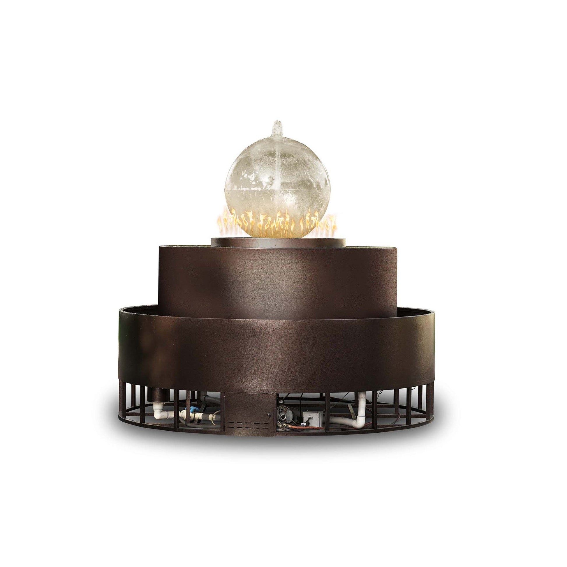 The Outdoor Plus Round Atlas 89" Java Powder Coated Natural Gas Fire & Water Fountain with 12V Electronic Ignition