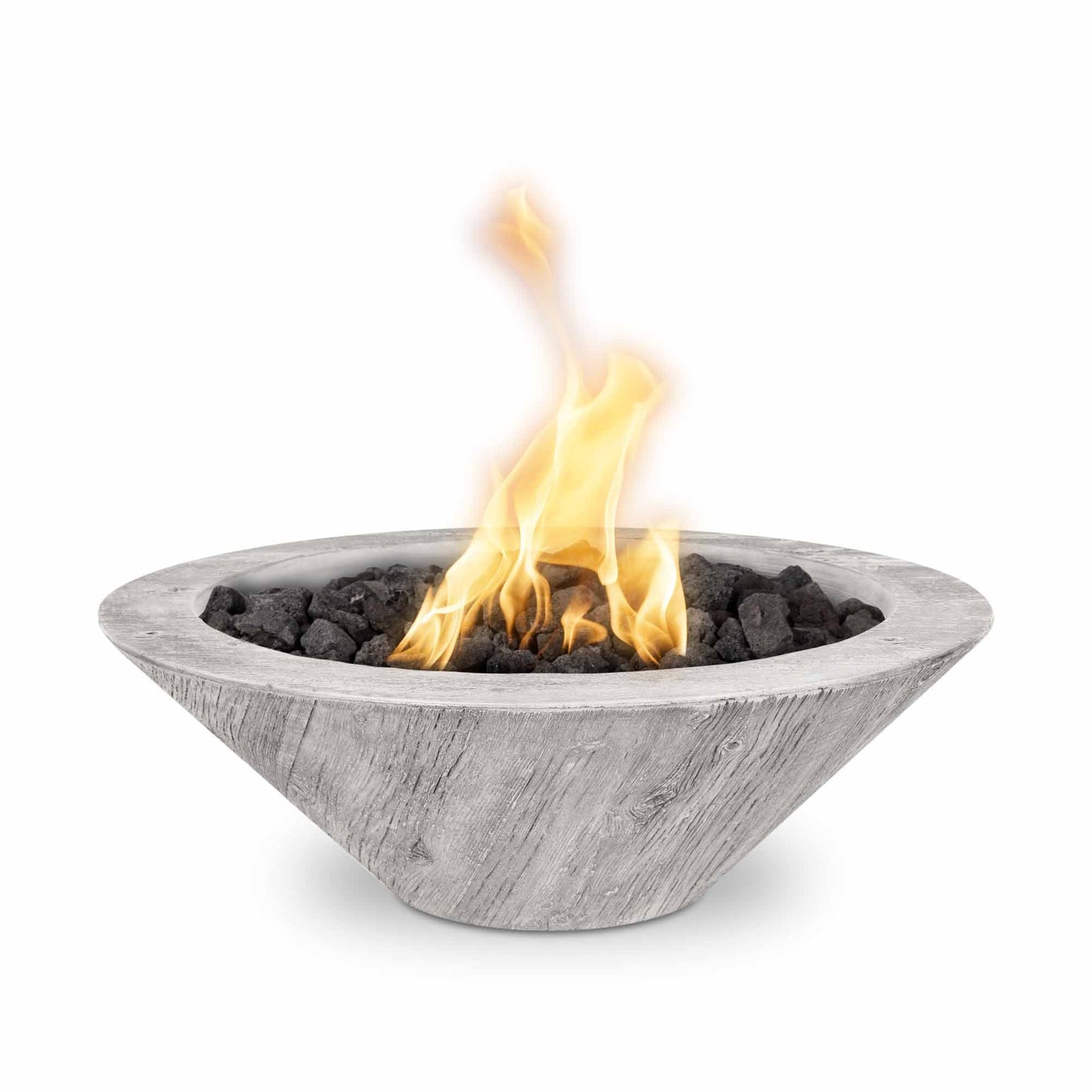 The Outdoor Plus Round Cazo 24" Ivory Wood Grain Natural Gas Fire Bowl with Match Lit with Flame Sense Ignition