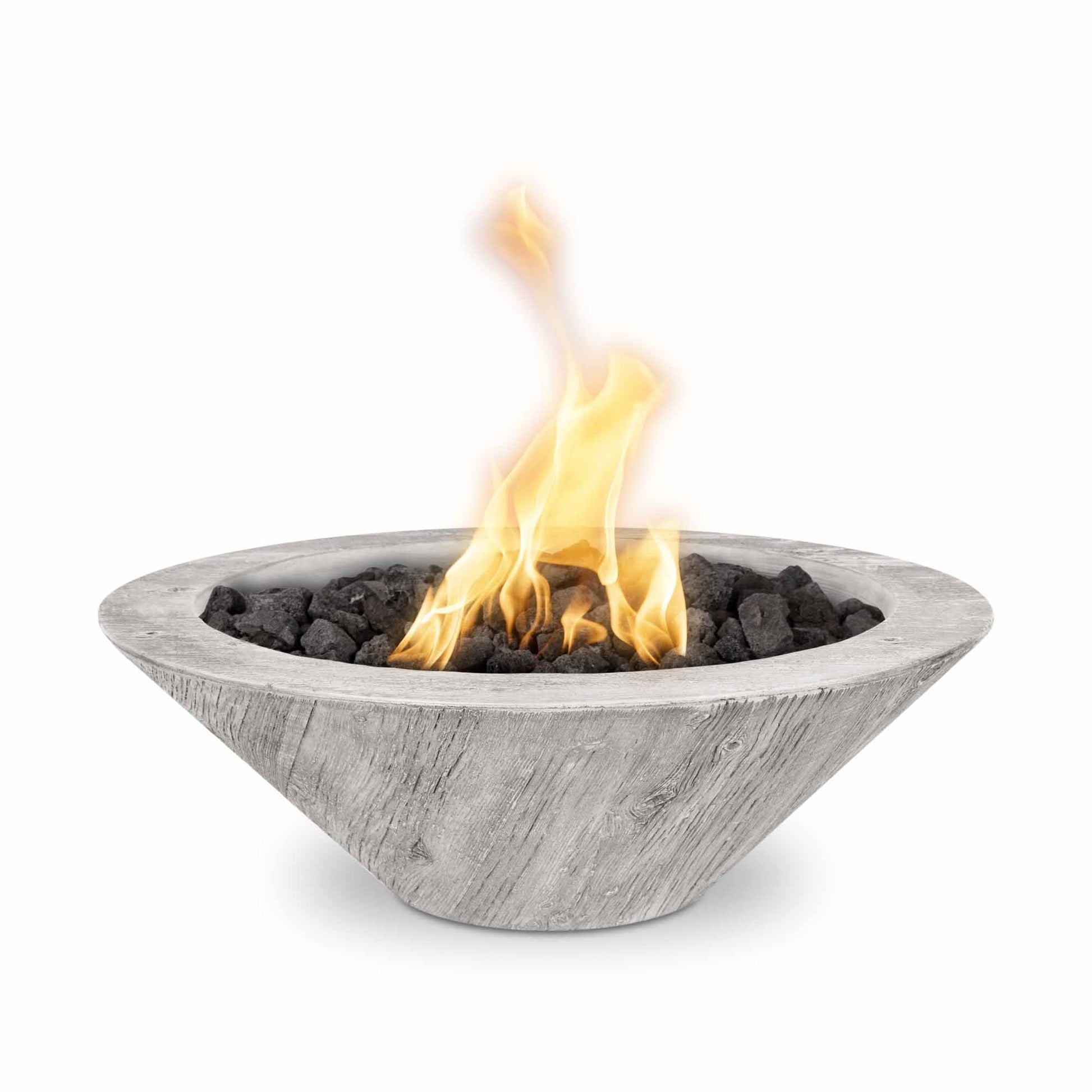 The Outdoor Plus Round Cazo 24" Ivory Wood Grain Natural Gas Fire Bowl with Match Lit with Flame Sense Ignition