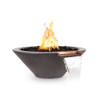 The Outdoor Plus Round Cazo 24" Metallic Copper GFRC Concrete Liquid Propane Fire & Water Bowl with Match Lit with Flame Sense Ignition
