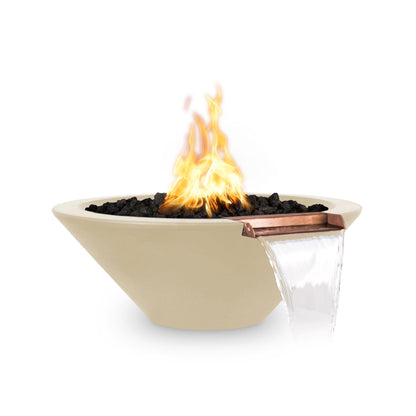 The Outdoor Plus Round Cazo 24" White GFRC Concrete Natural Gas Fire & Water Bowl with Match Lit with Flame Sense Ignition