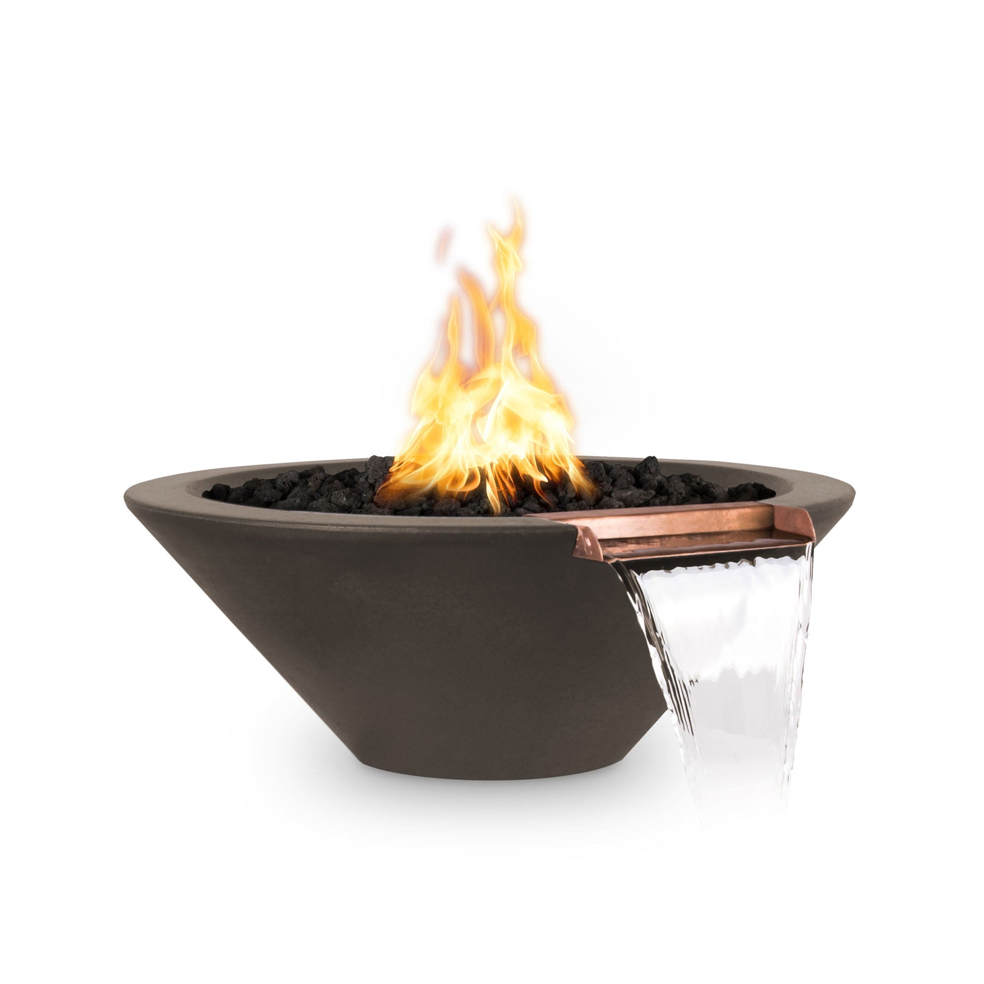 The Outdoor Plus Round Cazo 24" White GFRC Concrete Natural Gas Fire & Water Bowl with Match Lit with Flame Sense Ignition