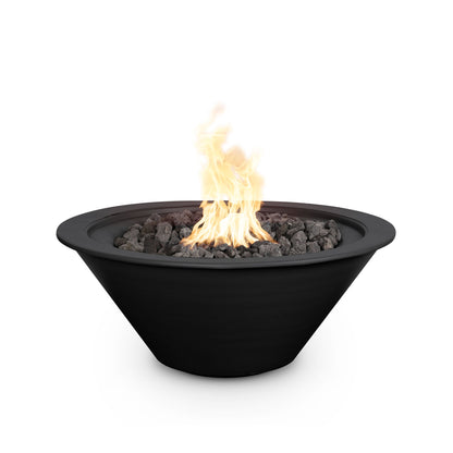 The Outdoor Plus Round Cazo 30" Gray Powder Coated Metal Liquid Propane Fire Bowl with Match Lit with Flame Sense Ignition