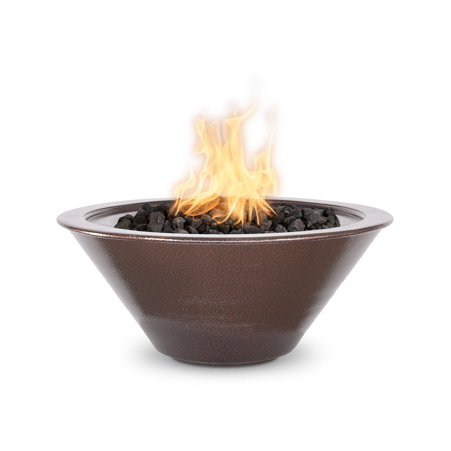 The Outdoor Plus Round Cazo 30" White Powder Coated Metal Liquid Propane Fire Bowl with Match Lit with Flame Sense Ignition