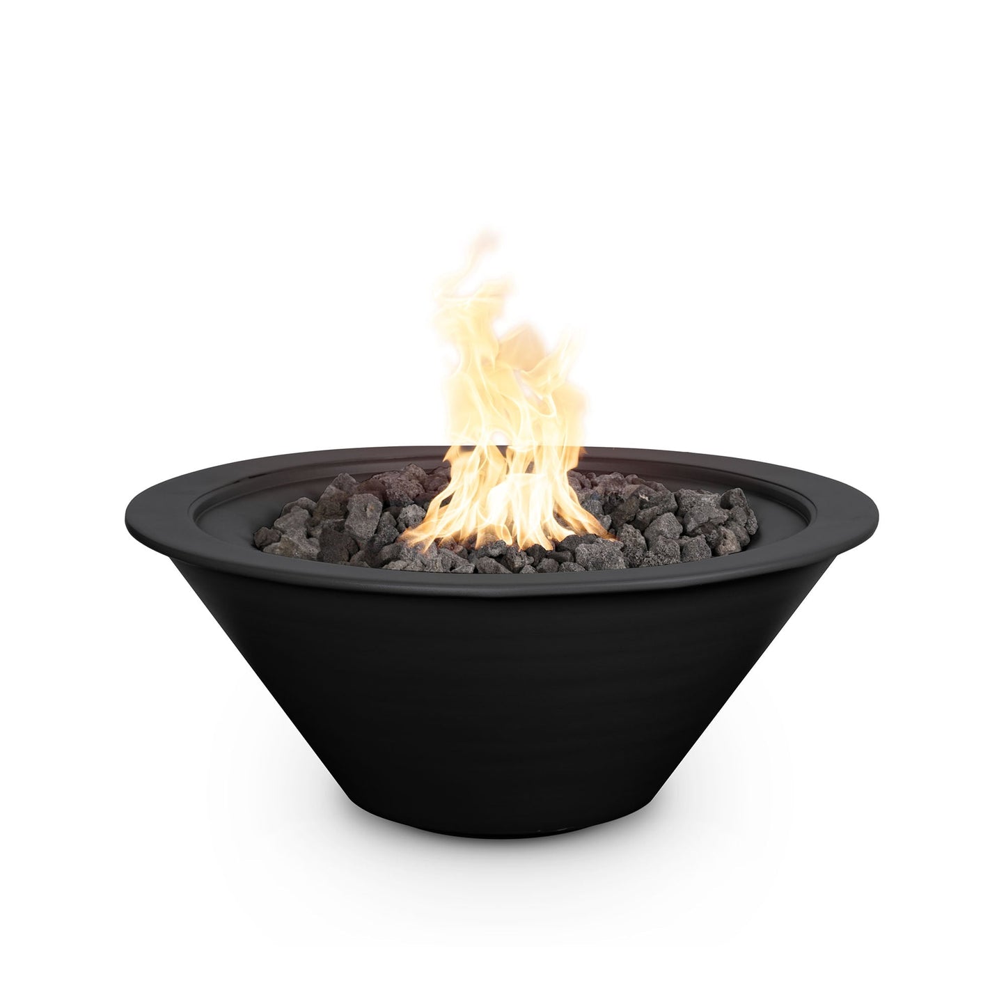 The Outdoor Plus Round Cazo 30" White Powder Coated Metal Liquid Propane Fire Bowl with Match Lit with Flame Sense Ignition