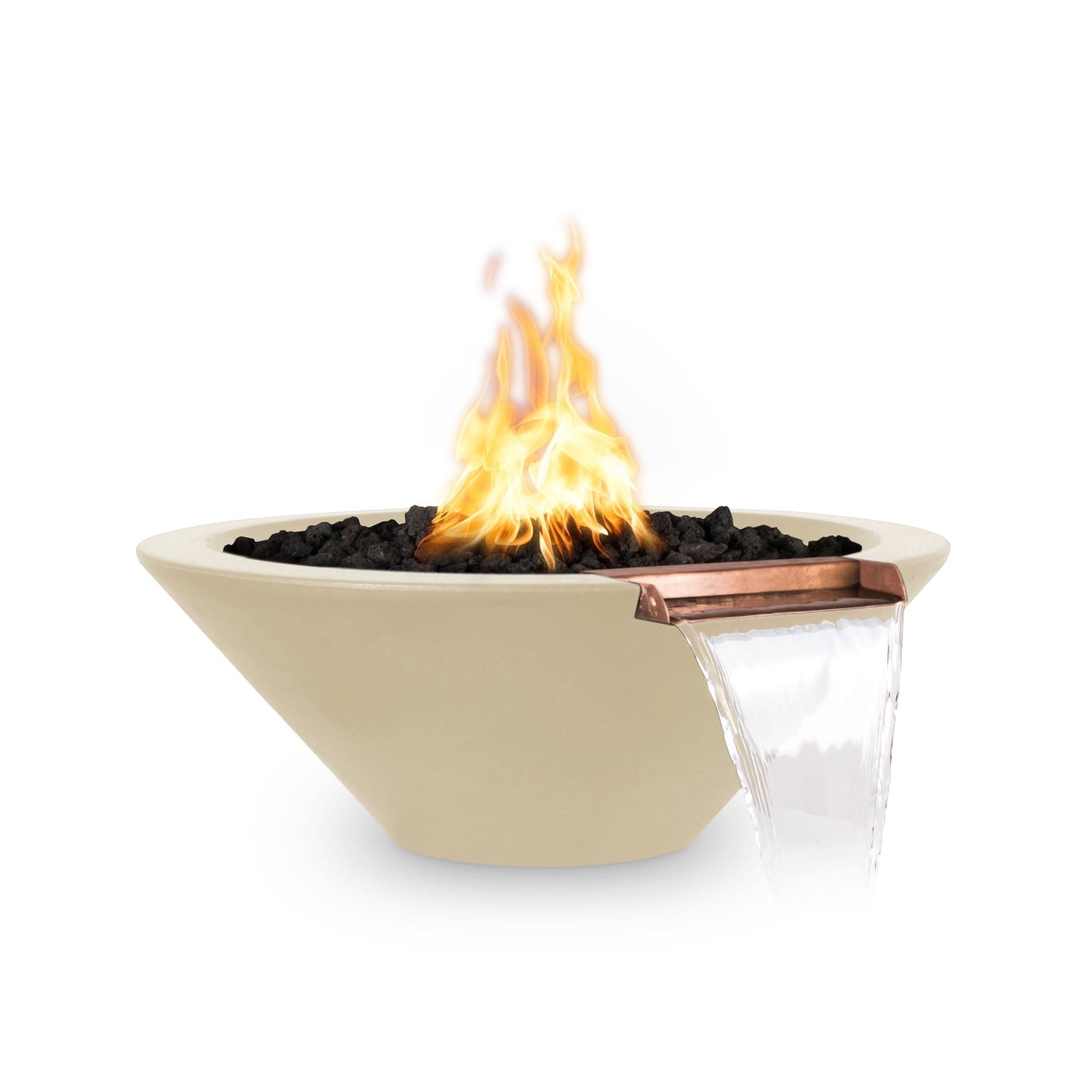 The Outdoor Plus Round Cazo 36" Black GFRC Concrete Natural Gas Fire & Water Bowl with Match Lit with Flame Sense Ignition