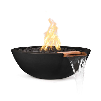 The Outdoor Plus Round Cazo 36" Metallic Slate GFRC Concrete Liquid Propane Fire & Water Bowl with Match Lit with Flame Sense Ignition