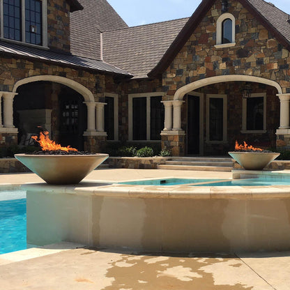 The Outdoor Plus Round Cazo 36" Metallic Slate GFRC Concrete Natural Gas Fire Bowl with Match Lit with Flame Sense Ignition