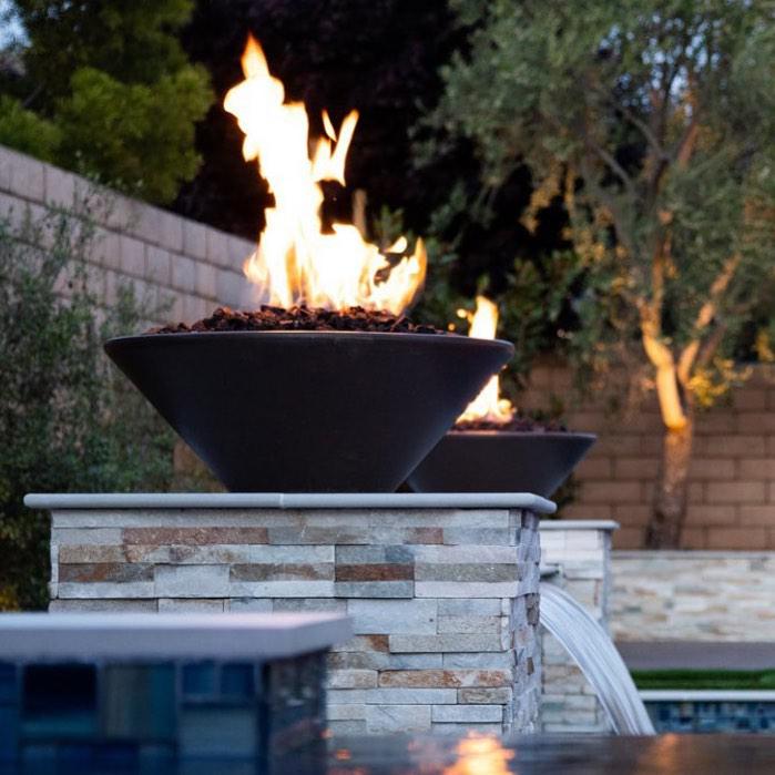 The Outdoor Plus Round Cazo 36" Rustic Moss Stone GFRC Concrete Liquid Propane Fire Bowl with Match Lit with Flame Sense Ignition