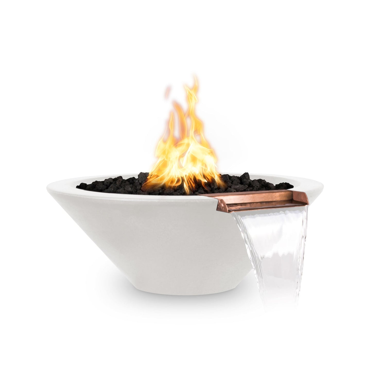 The Outdoor Plus Round Cazo 48" Ash GFRC Concrete Natural Gas Fire & Water Bowl with Match Lit with Flame Sense Ignition
