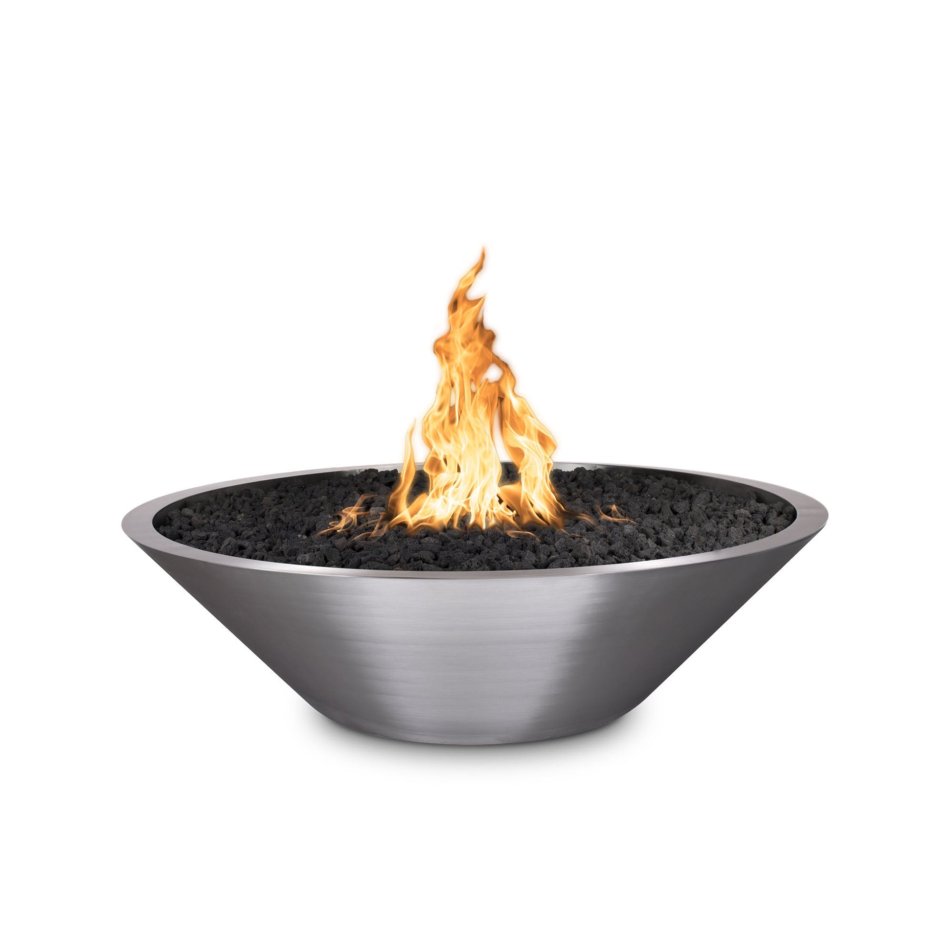 The Outdoor Plus Round Cazo Narrow Ledge 48" Stainless Steel Liquid Propane Fire Pit with Flame Sense with Spark Ignition