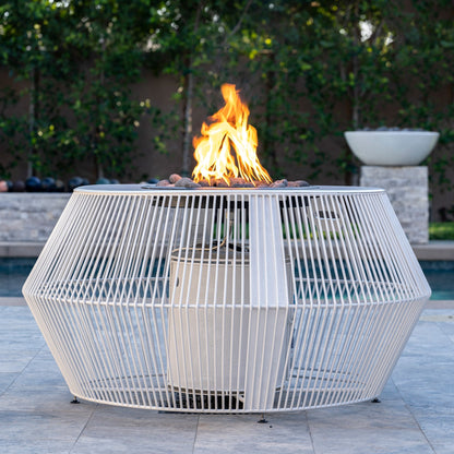 The Outdoor Plus Round Cesto 60" Black & White Powder Coated Metal Natural Gas Fire Pit with 110V Electronic Ignition