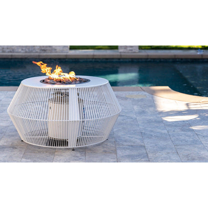 The Outdoor Plus Round Cesto 60" Black & White Powder Coated Metal Natural Gas Fire Pit with 12V Electronic Ignition