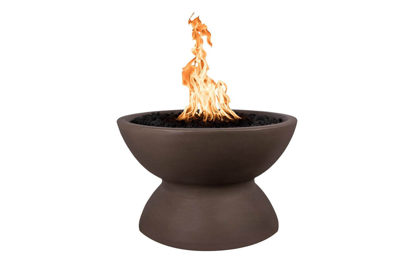 The Outdoor Plus Round Copa 33" Metallic Copper GFRC Concrete Liquid Propane Fire Pit with 110V Electronic Ignition