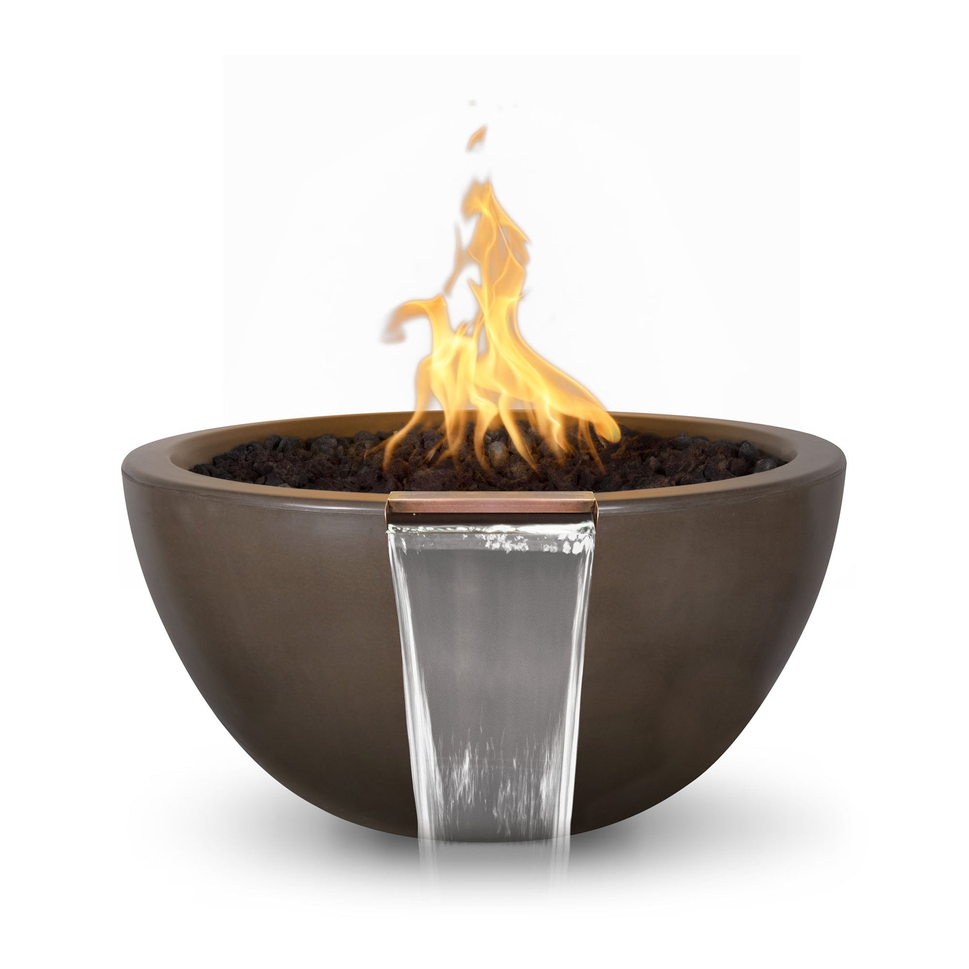 The Outdoor Plus Round Luna 30" Ash GFRC Concrete Natural Gas Fire & Water Bowl with Match Lit with Flame Sense Ignition