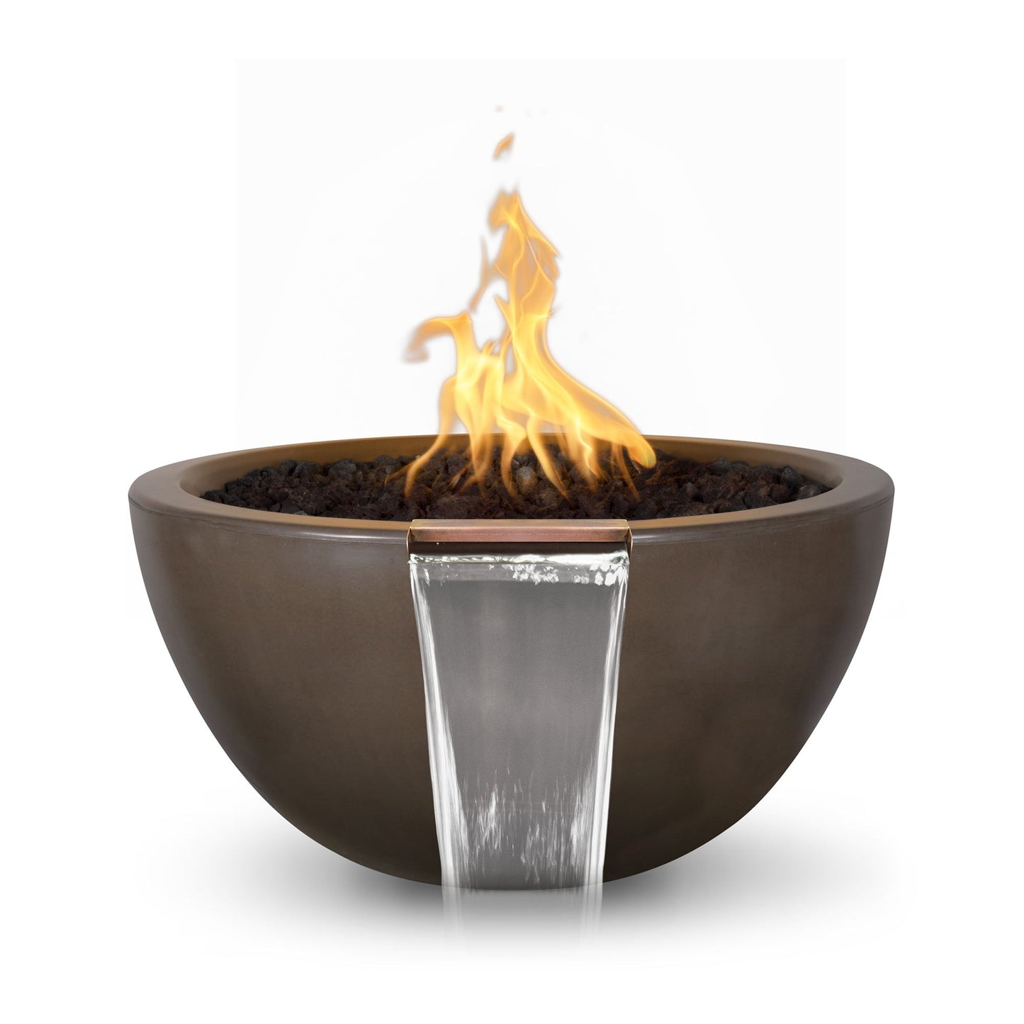 The Outdoor Plus Round Luna 30" Black GFRC Concrete Natural Gas Fire & Water Bowl with Match Lit with Flame Sense Ignition