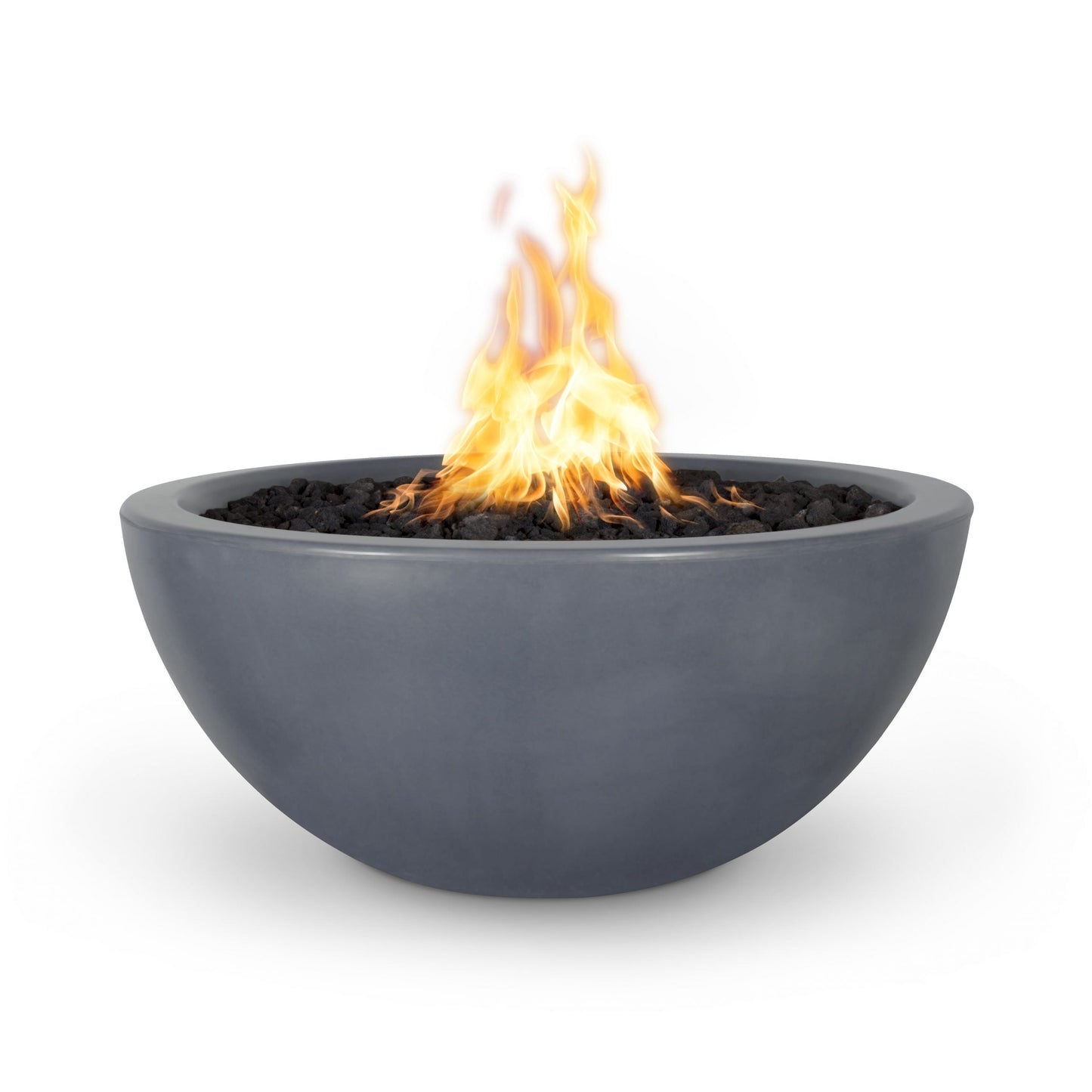 The Outdoor Plus Round Luna 30" Metallic Copper GFRC Concrete Natural Gas Fire Bowl with Match Lit with Flame Sense Ignition