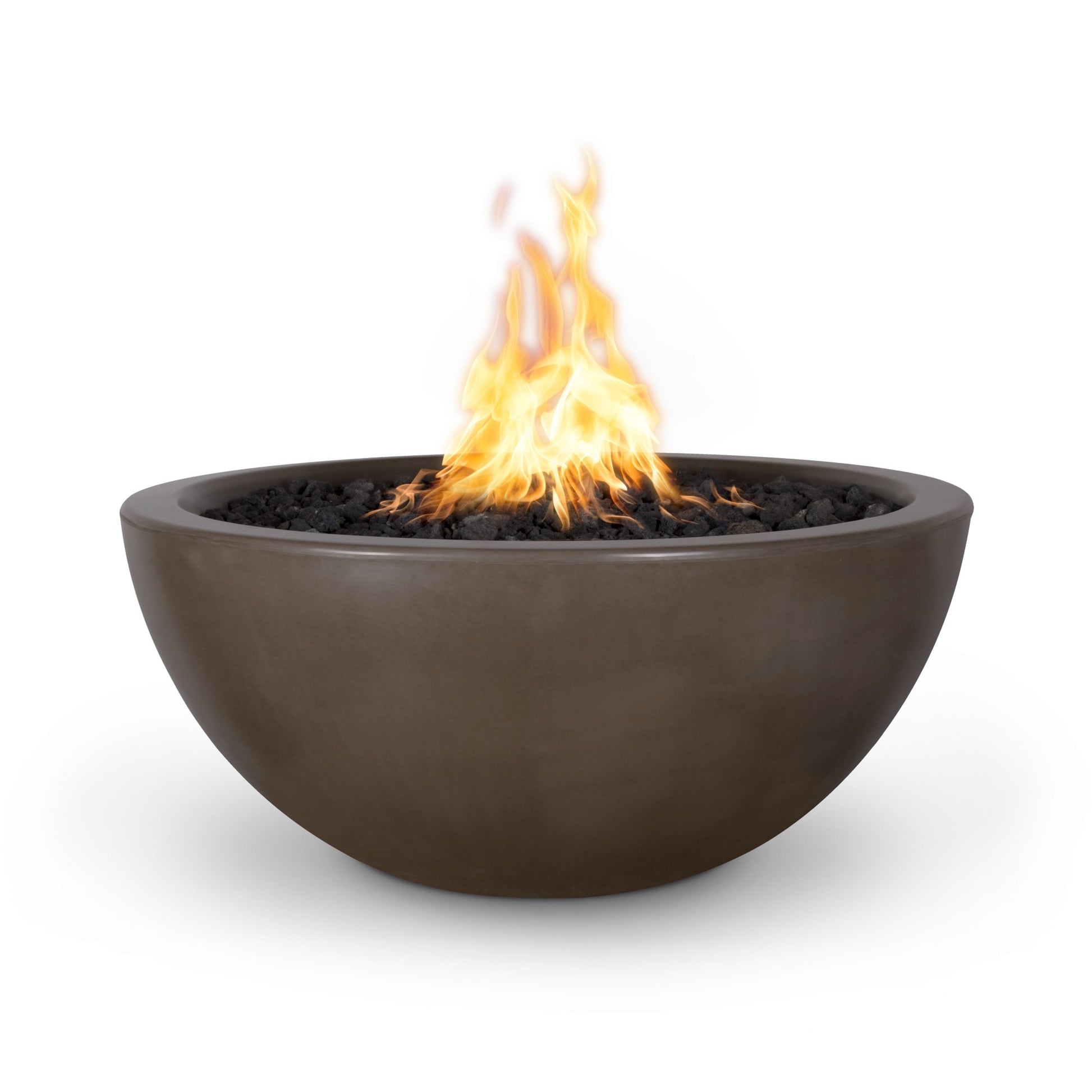 The Outdoor Plus Round Luna 30" Metallic Copper GFRC Concrete Natural Gas Fire Bowl with Match Lit with Flame Sense Ignition