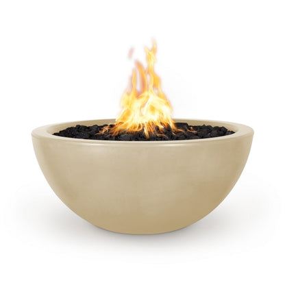 The Outdoor Plus Round Luna 30" Metallic Copper GFRC Concrete Natural Gas Fire Bowl with Match Lit with Flame Sense Ignition
