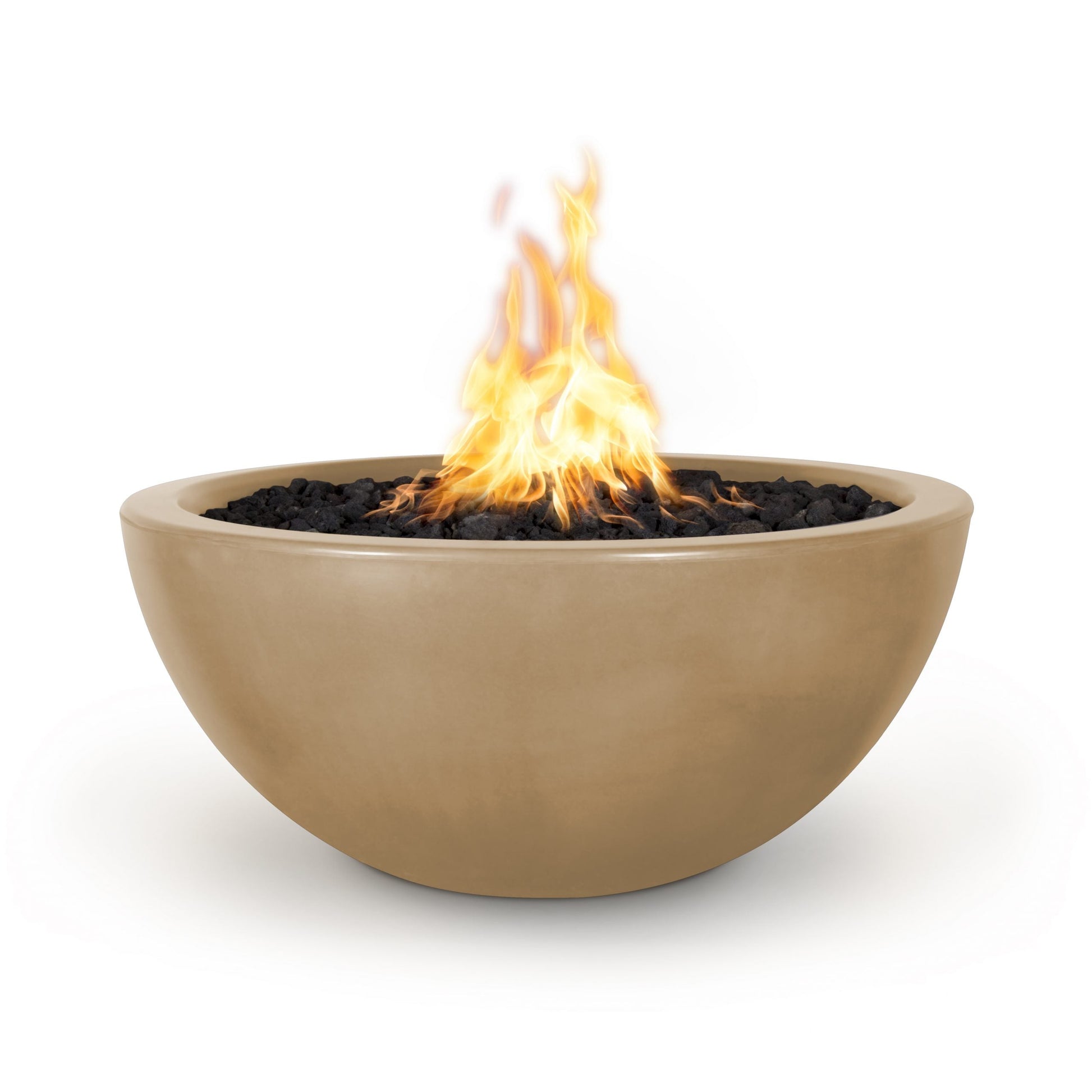 The Outdoor Plus Round Luna 30" Metallic Copper GFRC Concrete Natural Gas Fire Bowl with Match Lit with Flame Sense Ignition