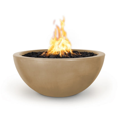 The Outdoor Plus Round Luna 30" Metallic Copper GFRC Concrete Natural Gas Fire Bowl with Match Lit with Flame Sense Ignition