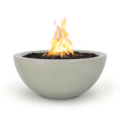 The Outdoor Plus Round Luna 30" Metallic Copper GFRC Concrete Natural Gas Fire Bowl with Match Lit with Flame Sense Ignition