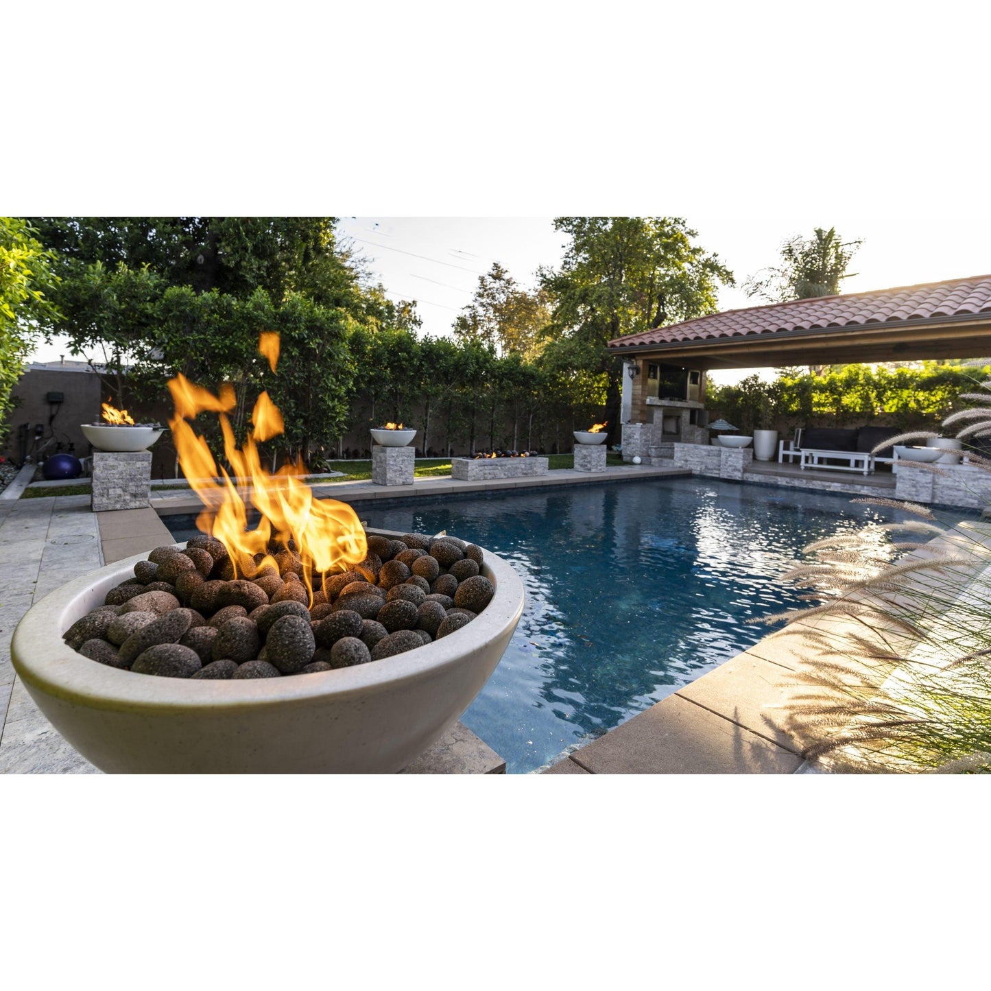 The Outdoor Plus Round Luna 30" Metallic Copper GFRC Concrete Natural Gas Fire Bowl with Match Lit with Flame Sense Ignition