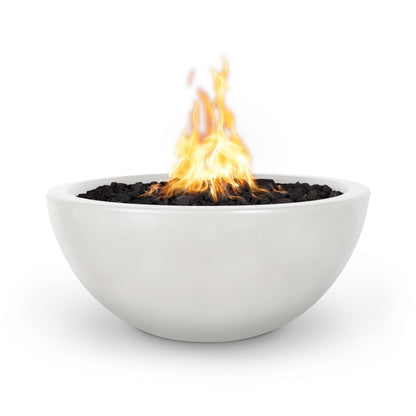 The Outdoor Plus Round Luna 30" Metallic Copper GFRC Concrete Natural Gas Fire Bowl with Match Lit with Flame Sense Ignition