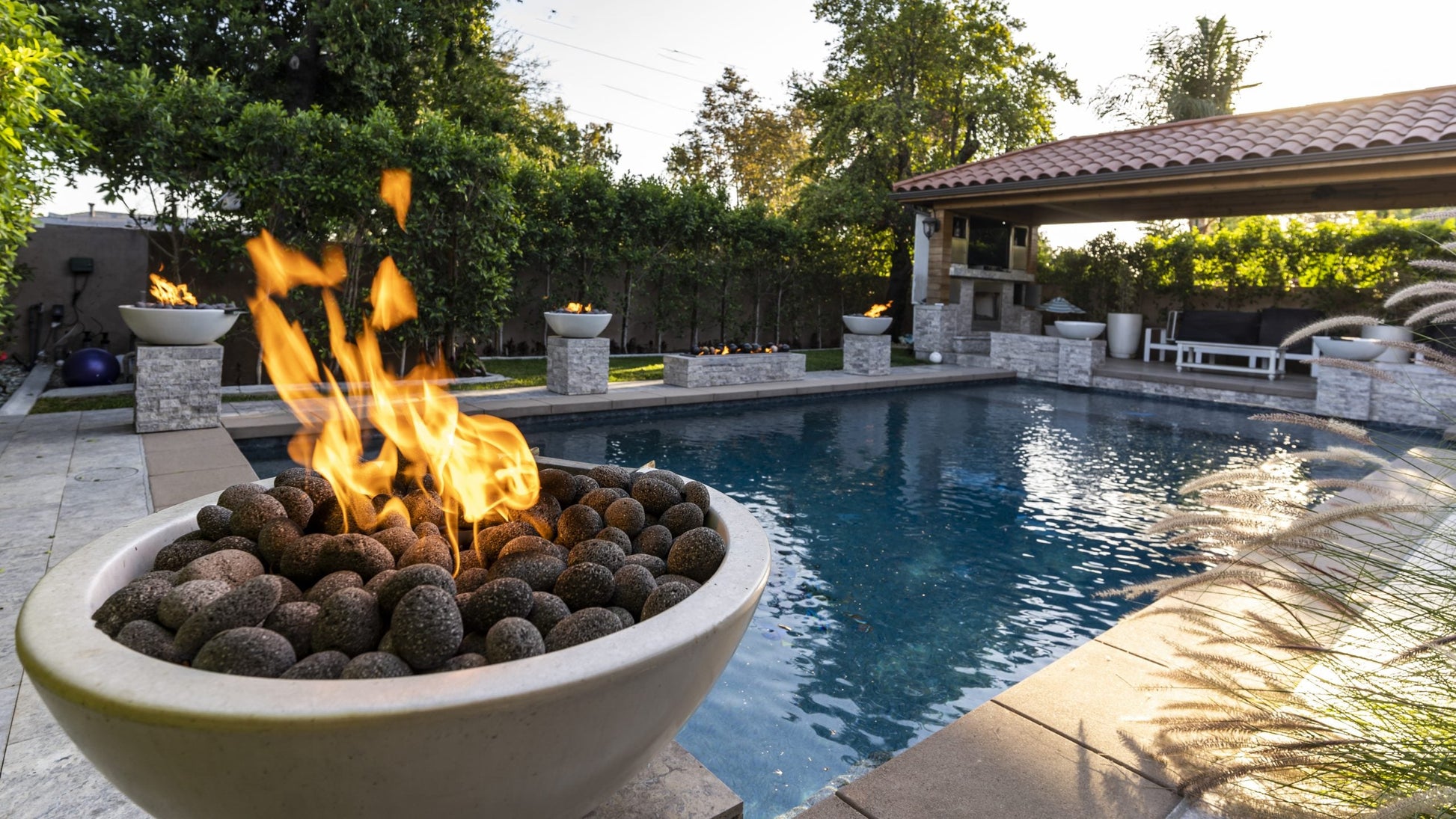 The Outdoor Plus Round Luna 30" Metallic Pearl GFRC Concrete Natural Gas Fire Bowl with Match Lit with Flame Sense Ignition