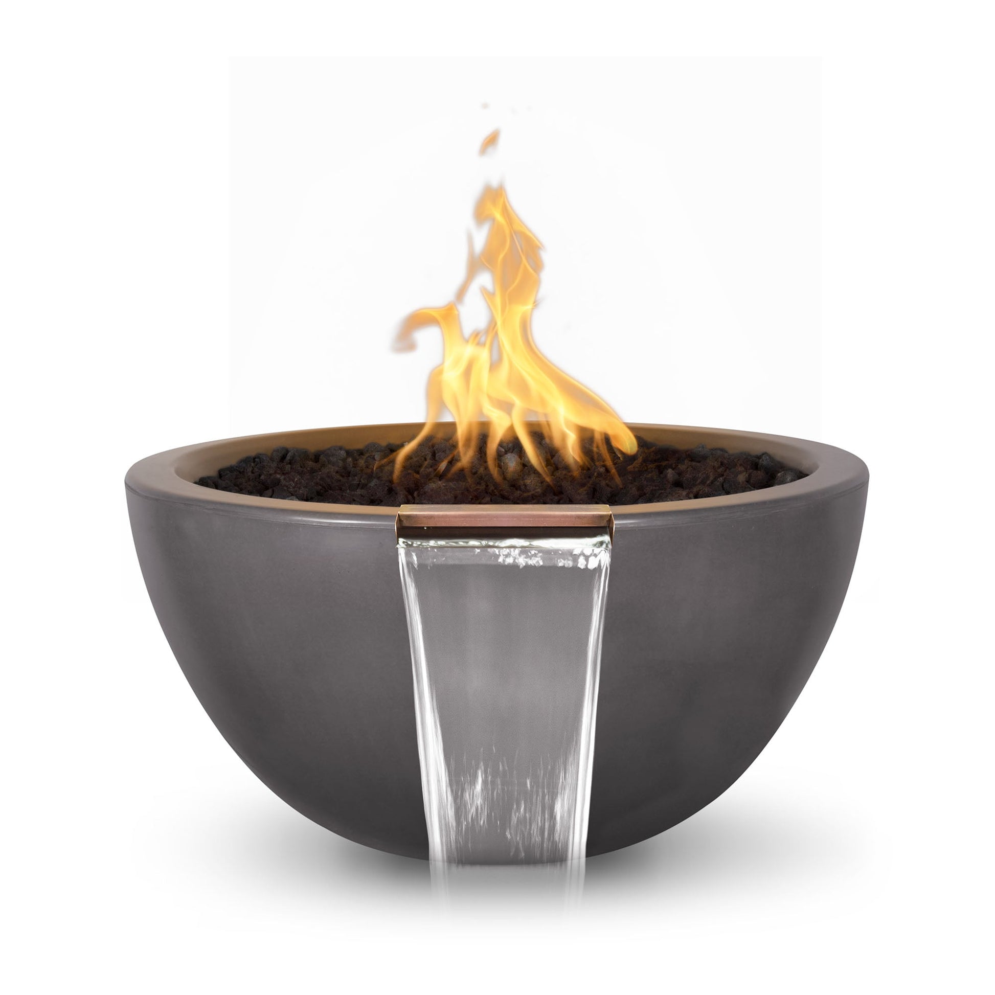 The Outdoor Plus Round Luna 30" Metallic Silver GFRC Concrete Natural Gas Fire & Water Bowl with Match Lit with Flame Sense Ignition