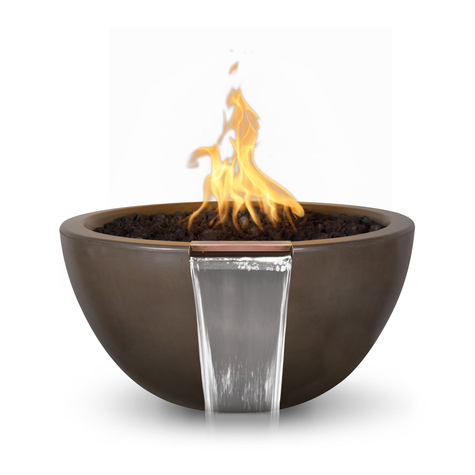 The Outdoor Plus Round Luna 30" Rustic Moss Stone GFRC Concrete Liquid Propane Fire & Water Bowl with Match Lit with Flame Sense Ignition