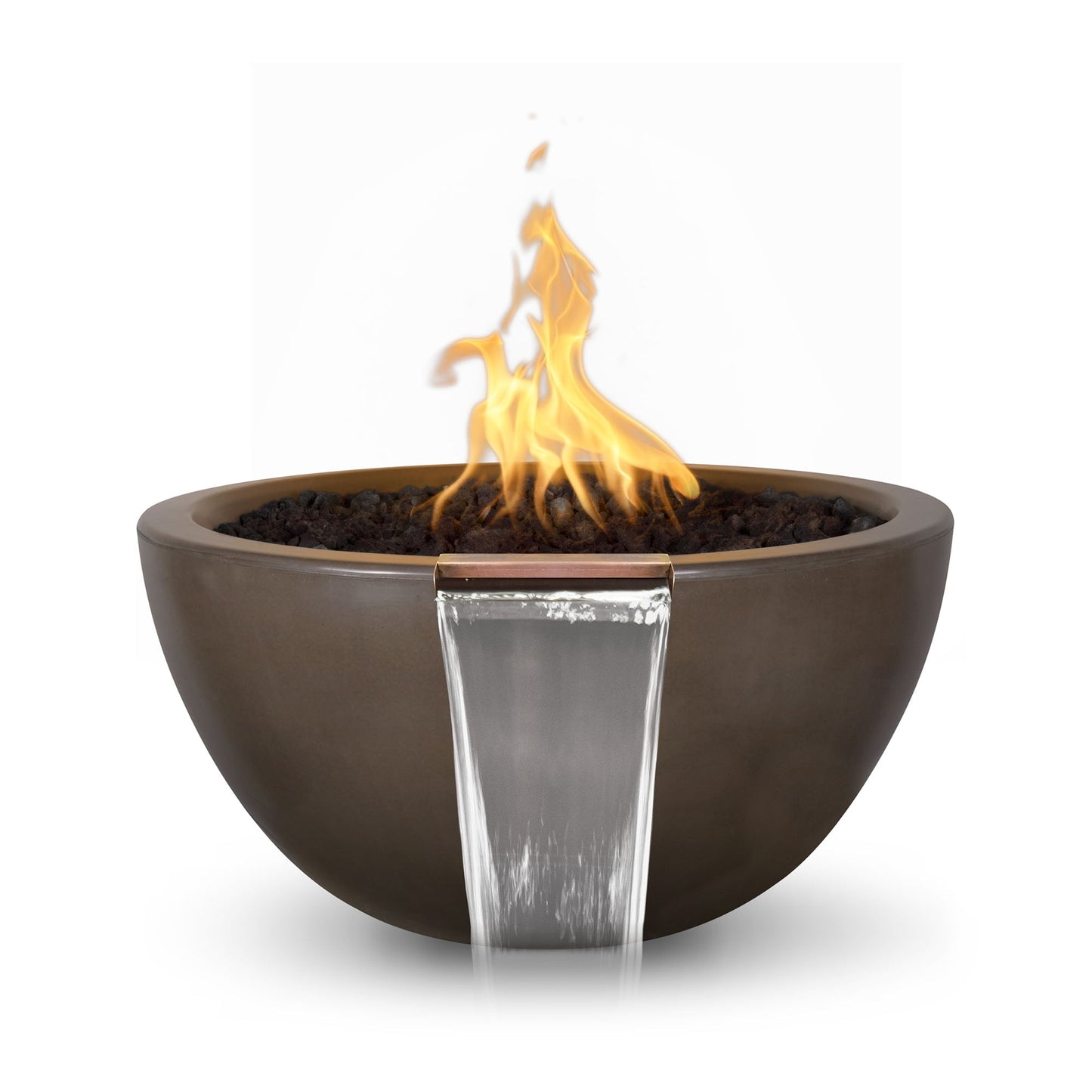 The Outdoor Plus Round Luna 30" Rustic Moss Stone GFRC Concrete Natural Gas Fire & Water Bowl with Match Lit with Flame Sense Ignition