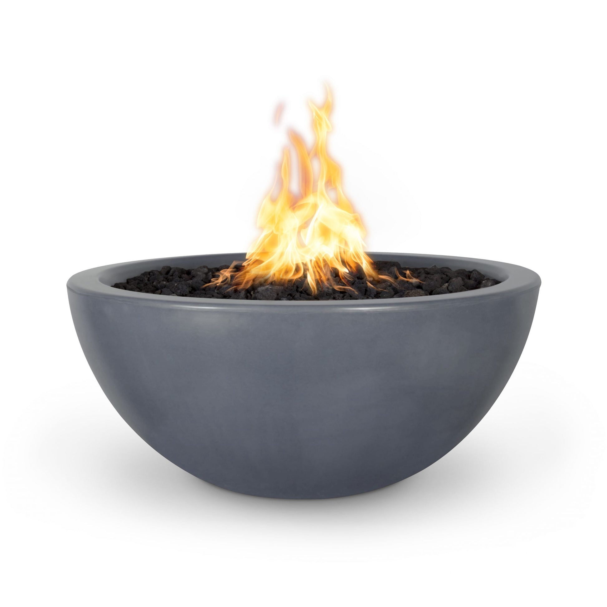 The Outdoor Plus Round Luna 30" Rustic White GFRC Concrete Liquid Propane Fire Bowl with Match Lit with Flame Sense Ignition