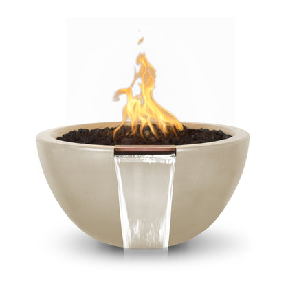 The Outdoor Plus Round Luna 38" Black GFRC Concrete Liquid Propane Fire & Water Bowl with Match Lit with Flame Sense Ignition