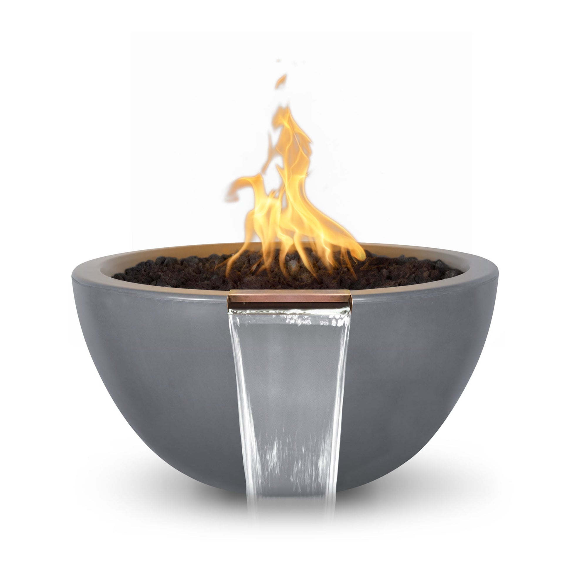 The Outdoor Plus Round Luna 38" Natural Gray GFRC Concrete Liquid Propane Fire & Water Bowl with Match Lit with Flame Sense Ignition