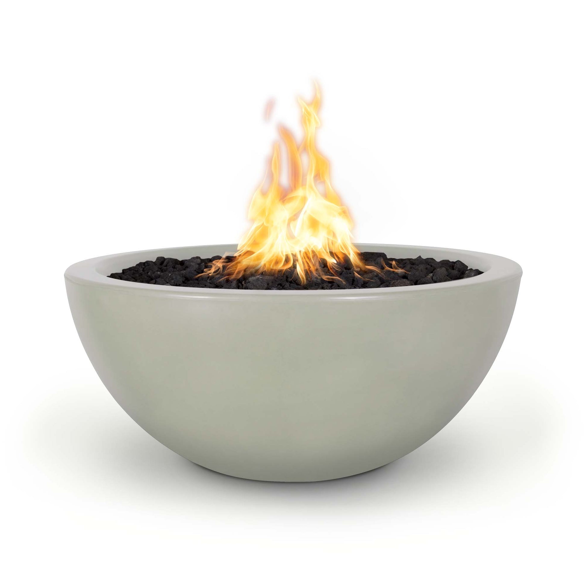 The Outdoor Plus Round Luna 38" Rustic Coffee GFRC Concrete Liquid Propane Fire Bowl with Match Lit with Flame Sense Ignition
