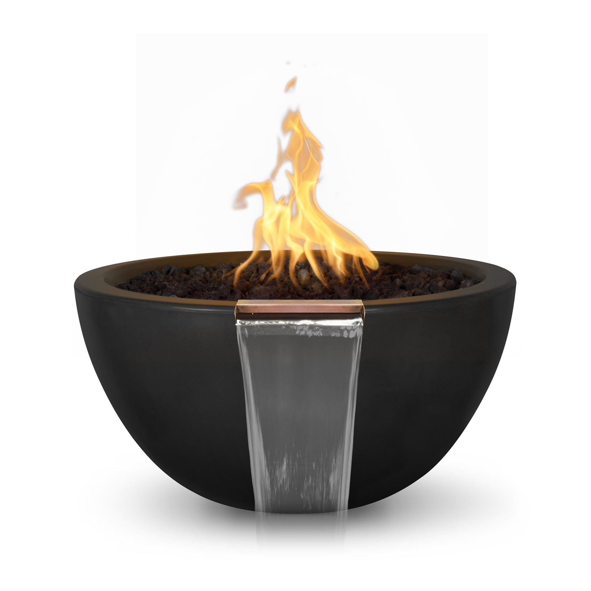 The Outdoor Plus Round Luna 38" Rustic Coffee GFRC Concrete Liquid Propane Fire & Water Bowl with Match Lit with Flame Sense Ignition
