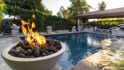 The Outdoor Plus Round Luna 38" Vanilla GFRC Concrete Natural Gas Fire Bowl with Match Lit with Flame Sense Ignition