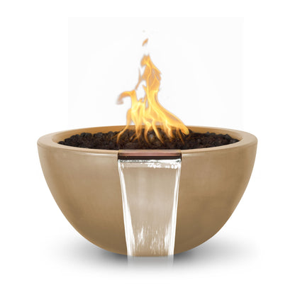 The Outdoor Plus Round Luna 38" White GFRC Concrete Natural Gas Fire & Water Bowl with Match Lit with Flame Sense Ignition