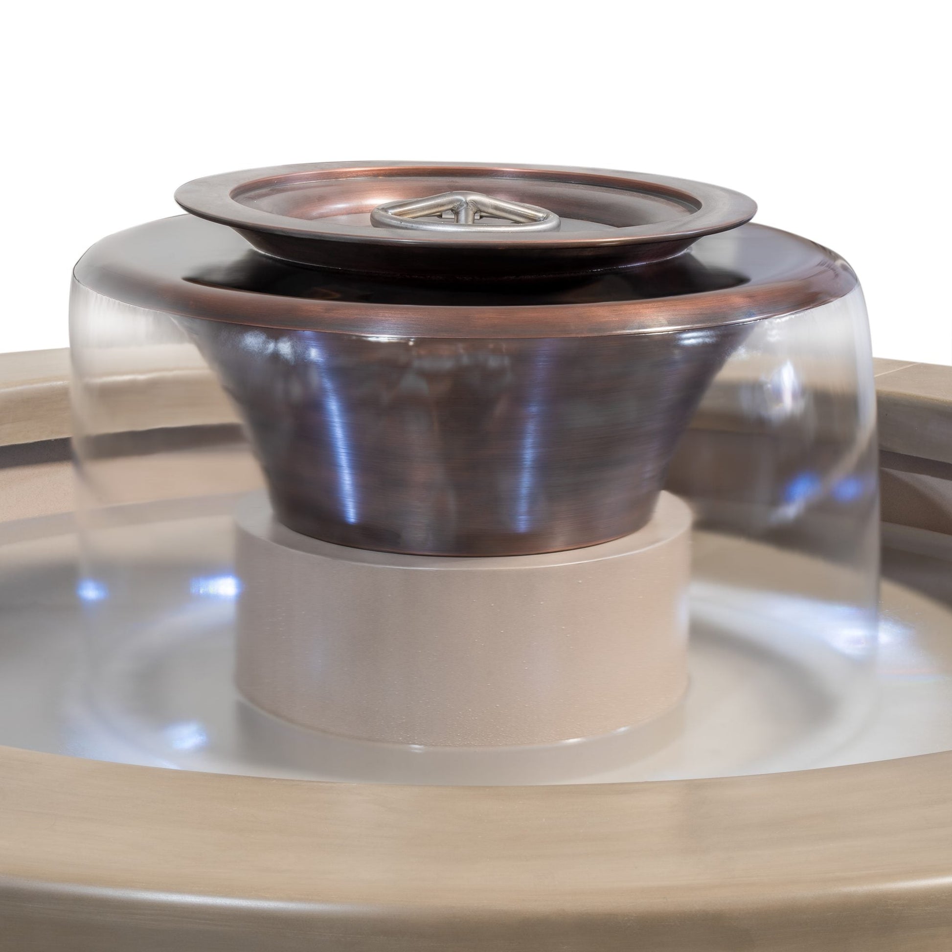 The Outdoor Plus Round Olympian 60" Copper Natural Gas Fire & Water 360° Spill Fountain with 12V Electronic Ignition