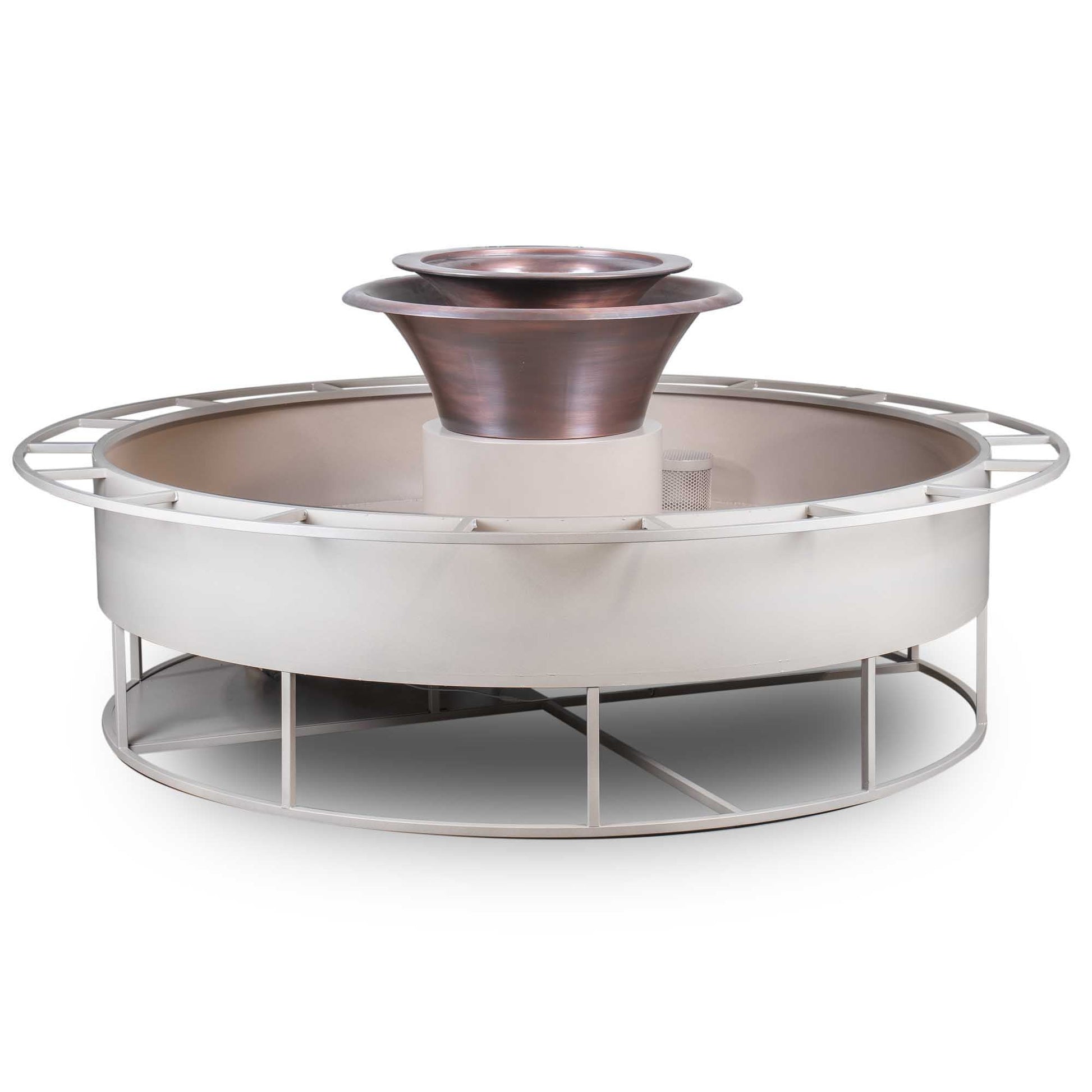 The Outdoor Plus Round Olympian 86" Chestnut GFRC Concrete Natural Gas Fire & Water 360° Spill Fountain with 12V Electronic Ignition