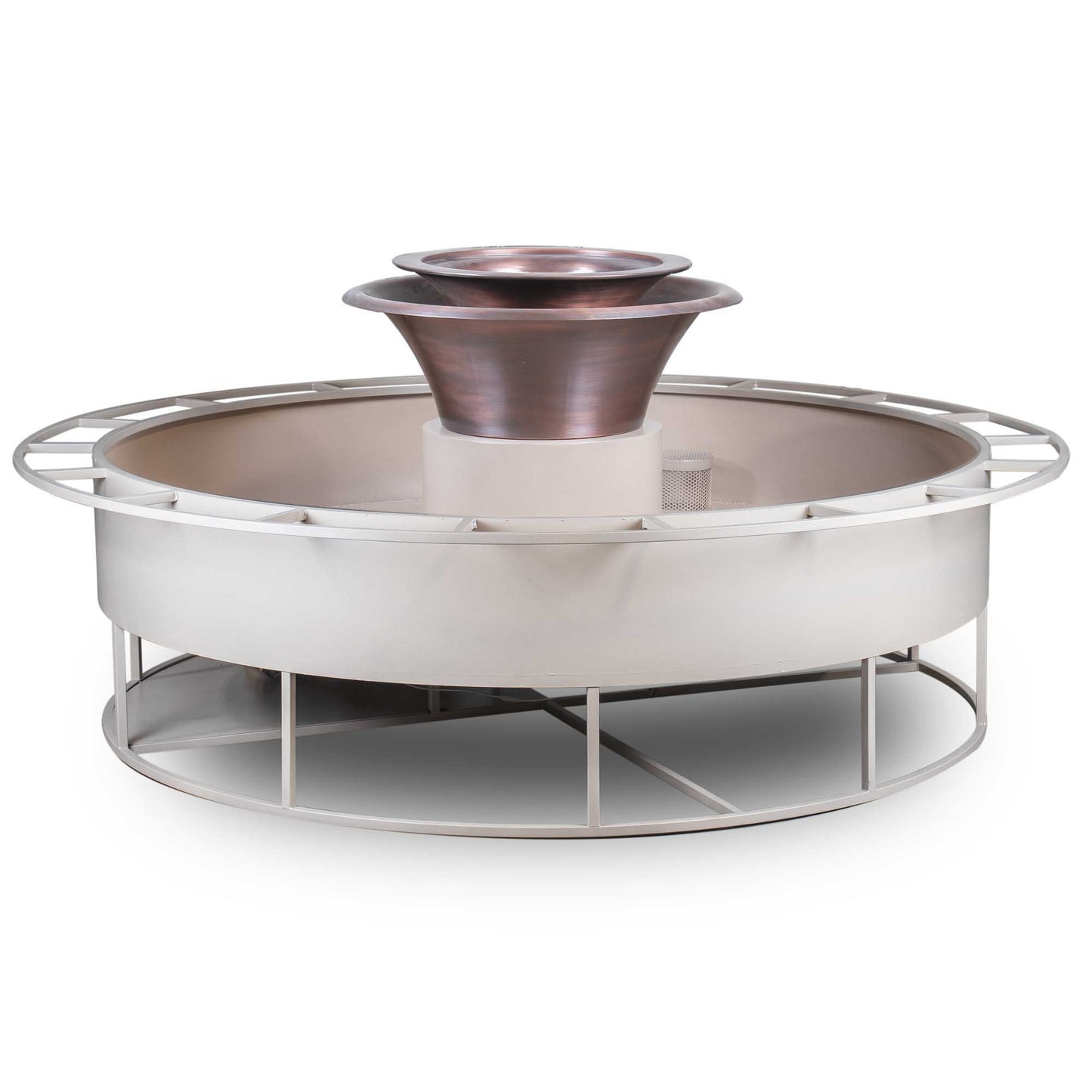 The Outdoor Plus Round Olympian 86" Natural Gray GFRC Concrete Natural Gas Fire & Water 360° Spill Fountain with 12V Electronic Ignition