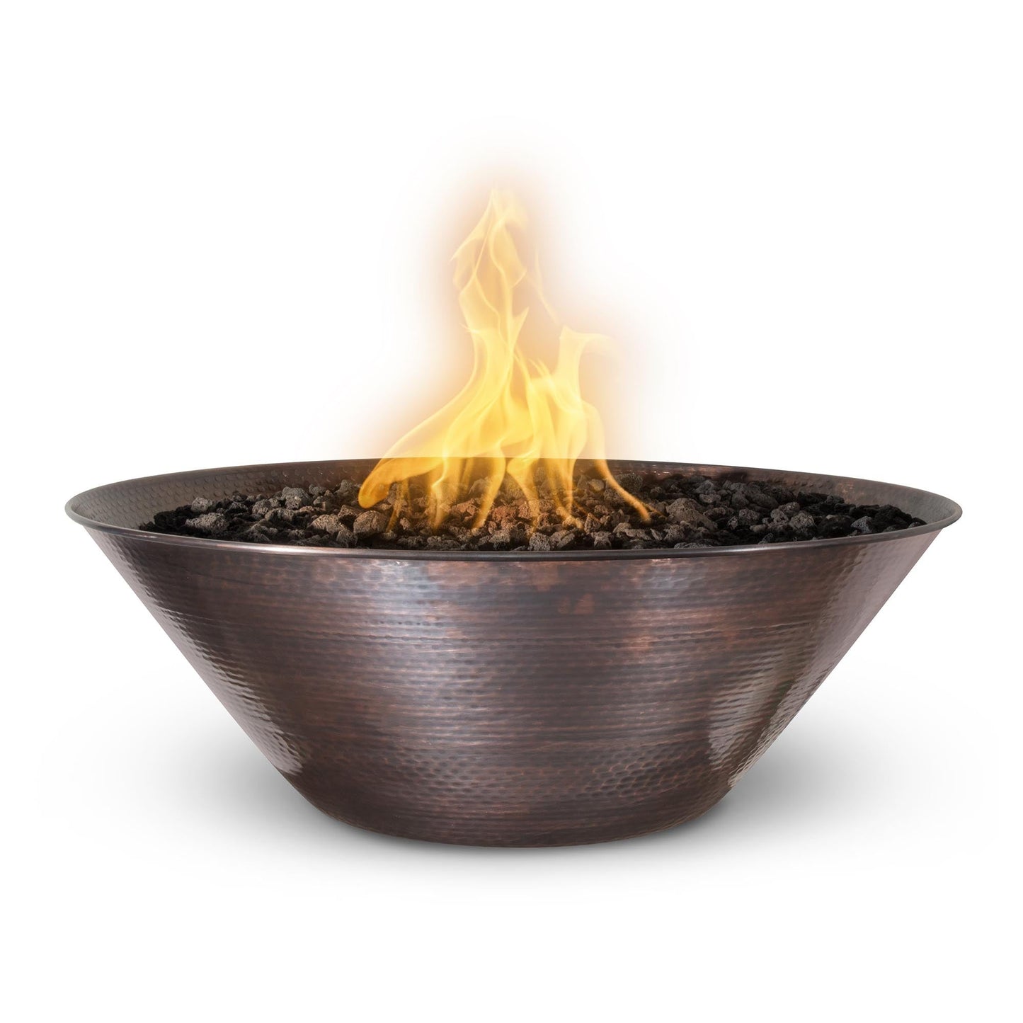The Outdoor Plus Round Remi 31" Copper Liquid Propane Fire & Water Bowl with Match Lit with Flame Sense Ignition