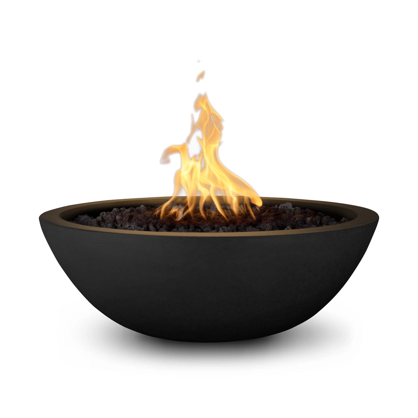 The Outdoor Plus Round Sedona 27" Ash GFRC Concrete Liquid Propane Fire Bowl with Match Lit with Flame Sense Ignition