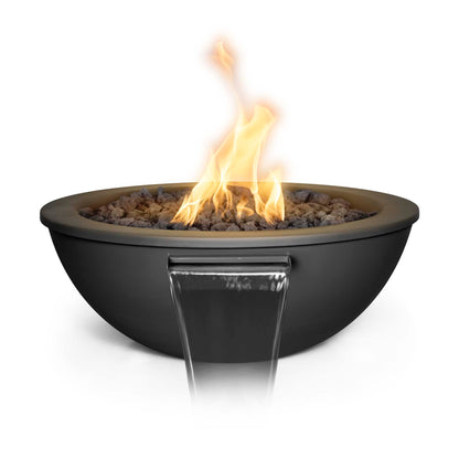 The Outdoor Plus Round Sedona 27" Black Powder Coated Metal Liquid Propane Fire & Water Bowl with Match Lit with Flame Sense Ignition
