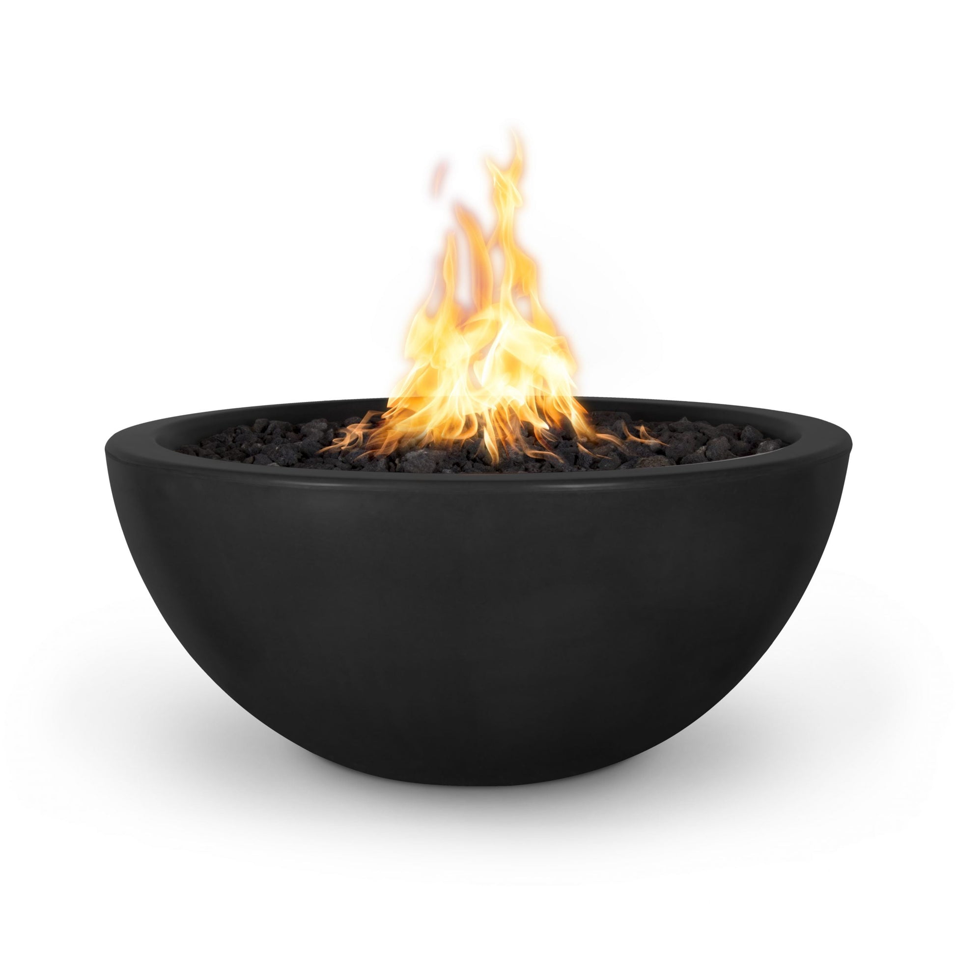 The Outdoor Plus Round Sedona 27" Ebony Wood Grain Natural Gas Fire & Water Bowl with Match Lit with Flame Sense Ignition
